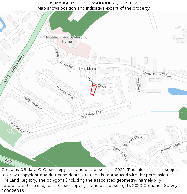 6, MARGERY CLOSE, ASHBOURNE, DE6 1GZ: Location map and indicative extent of plot