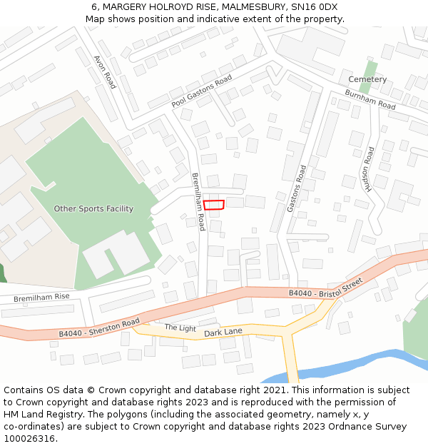 6, MARGERY HOLROYD RISE, MALMESBURY, SN16 0DX: Location map and indicative extent of plot