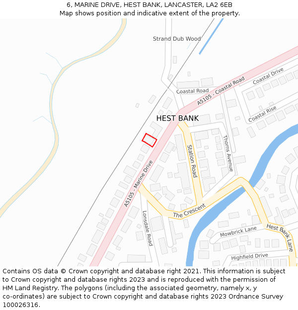 6, MARINE DRIVE, HEST BANK, LANCASTER, LA2 6EB: Location map and indicative extent of plot