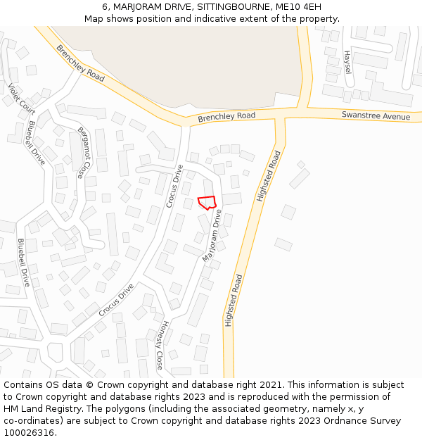 6, MARJORAM DRIVE, SITTINGBOURNE, ME10 4EH: Location map and indicative extent of plot