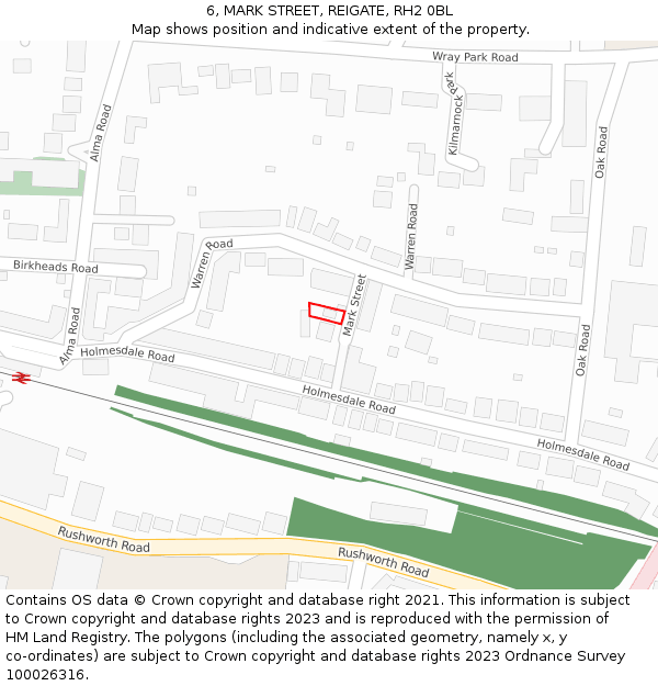 6, MARK STREET, REIGATE, RH2 0BL: Location map and indicative extent of plot