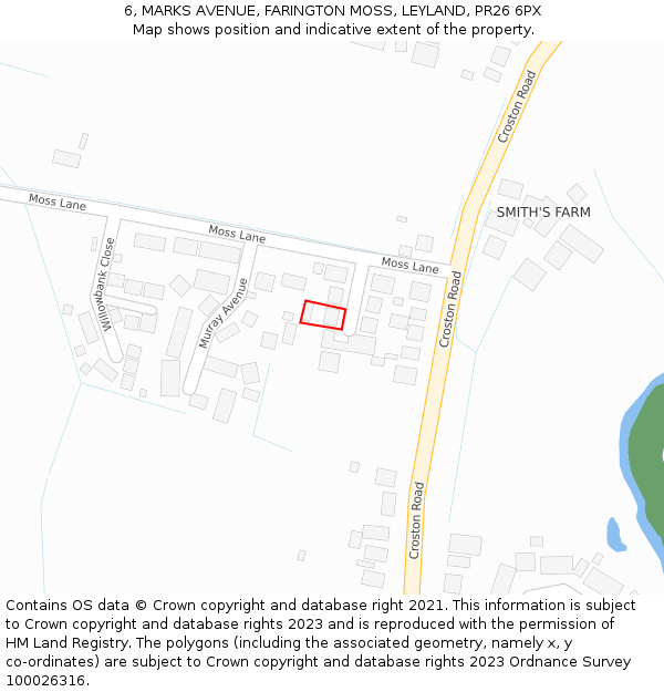 6, MARKS AVENUE, FARINGTON MOSS, LEYLAND, PR26 6PX: Location map and indicative extent of plot