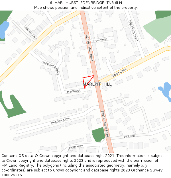 6, MARL HURST, EDENBRIDGE, TN8 6LN: Location map and indicative extent of plot