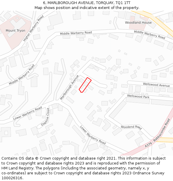 6, MARLBOROUGH AVENUE, TORQUAY, TQ1 1TT: Location map and indicative extent of plot