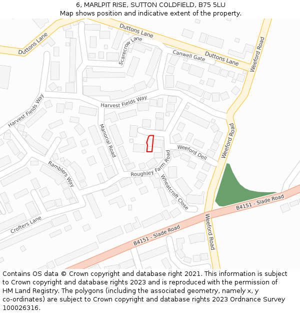 6, MARLPIT RISE, SUTTON COLDFIELD, B75 5LU: Location map and indicative extent of plot