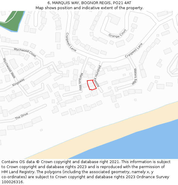 6, MARQUIS WAY, BOGNOR REGIS, PO21 4AT: Location map and indicative extent of plot