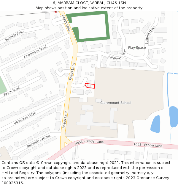 6, MARRAM CLOSE, WIRRAL, CH46 1SN: Location map and indicative extent of plot