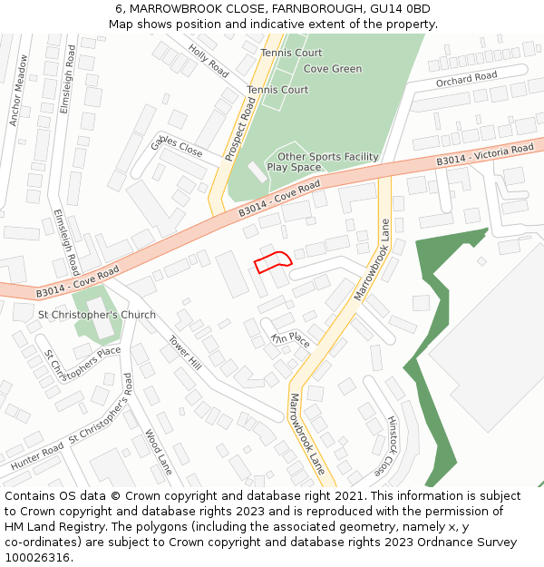 6, MARROWBROOK CLOSE, FARNBOROUGH, GU14 0BD: Location map and indicative extent of plot