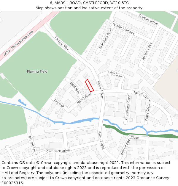 6, MARSH ROAD, CASTLEFORD, WF10 5TS: Location map and indicative extent of plot