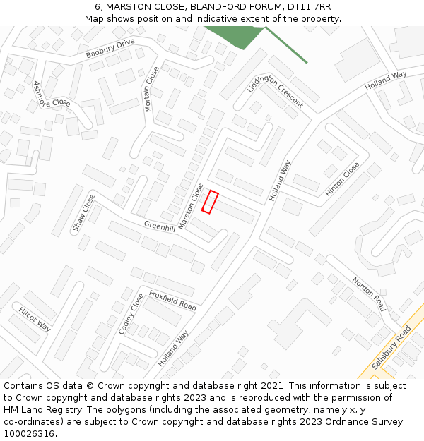 6, MARSTON CLOSE, BLANDFORD FORUM, DT11 7RR: Location map and indicative extent of plot