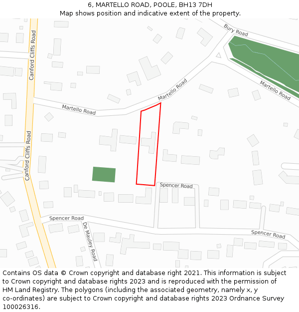 6, MARTELLO ROAD, POOLE, BH13 7DH: Location map and indicative extent of plot