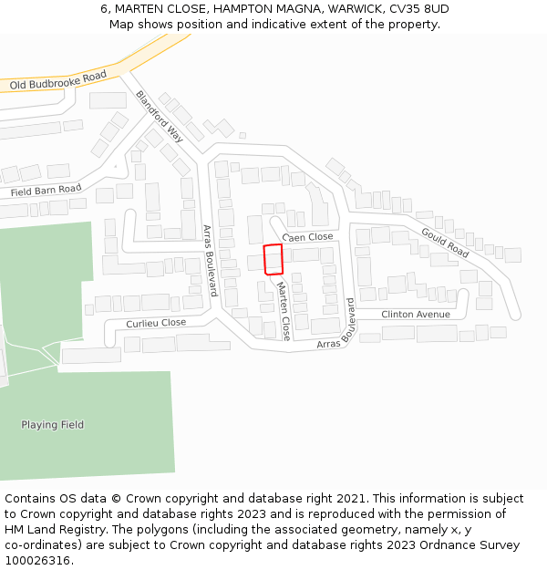 6, MARTEN CLOSE, HAMPTON MAGNA, WARWICK, CV35 8UD: Location map and indicative extent of plot