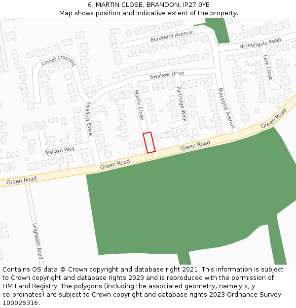 6, MARTIN CLOSE, BRANDON, IP27 0YE: Location map and indicative extent of plot