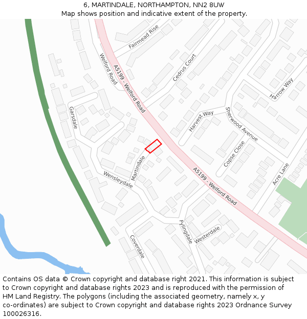 6, MARTINDALE, NORTHAMPTON, NN2 8UW: Location map and indicative extent of plot