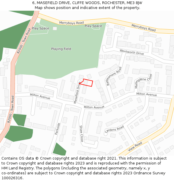 6, MASEFIELD DRIVE, CLIFFE WOODS, ROCHESTER, ME3 8JW: Location map and indicative extent of plot
