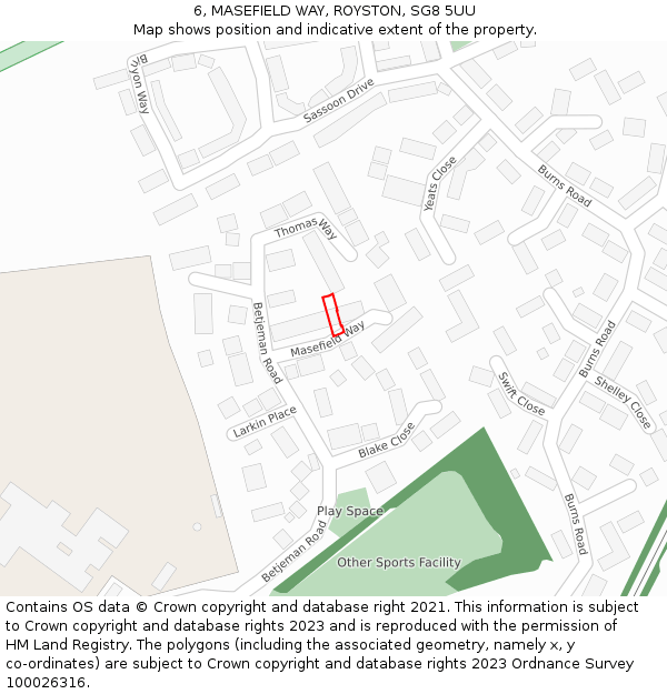 6, MASEFIELD WAY, ROYSTON, SG8 5UU: Location map and indicative extent of plot