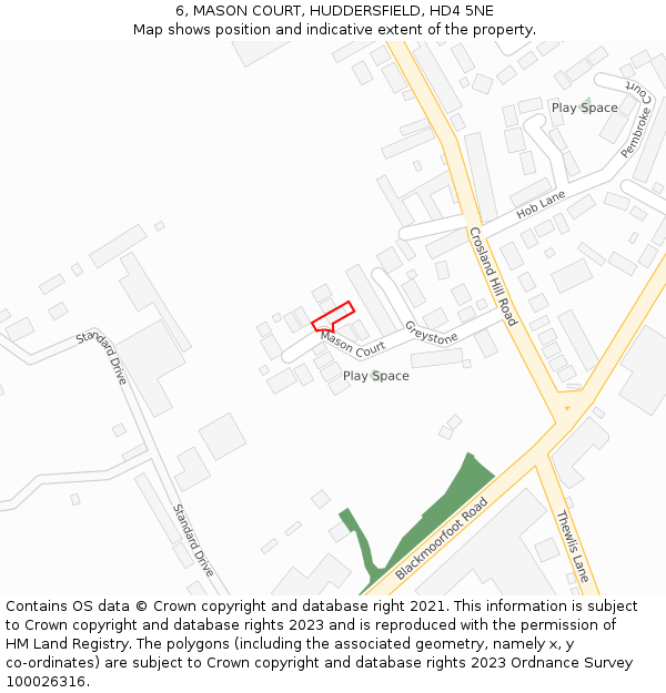 6, MASON COURT, HUDDERSFIELD, HD4 5NE: Location map and indicative extent of plot