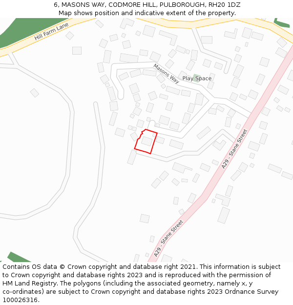 6, MASONS WAY, CODMORE HILL, PULBOROUGH, RH20 1DZ: Location map and indicative extent of plot