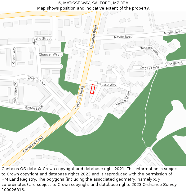 6, MATISSE WAY, SALFORD, M7 3BA: Location map and indicative extent of plot