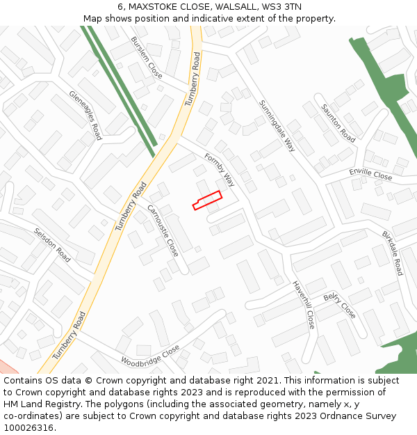 6, MAXSTOKE CLOSE, WALSALL, WS3 3TN: Location map and indicative extent of plot