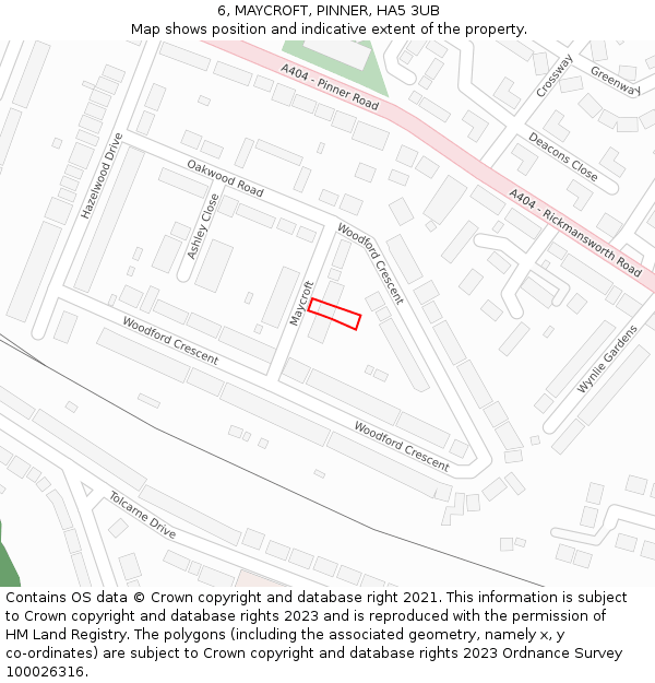 6, MAYCROFT, PINNER, HA5 3UB: Location map and indicative extent of plot