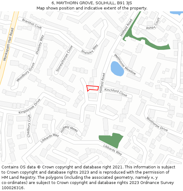 6, MAYTHORN GROVE, SOLIHULL, B91 3JS: Location map and indicative extent of plot