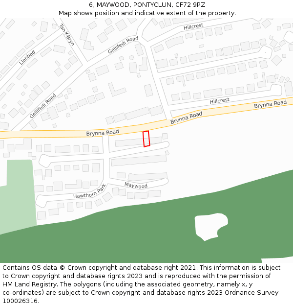 6, MAYWOOD, PONTYCLUN, CF72 9PZ: Location map and indicative extent of plot