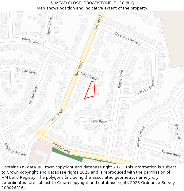 6, MEAD CLOSE, BROADSTONE, BH18 8HQ: Location map and indicative extent of plot