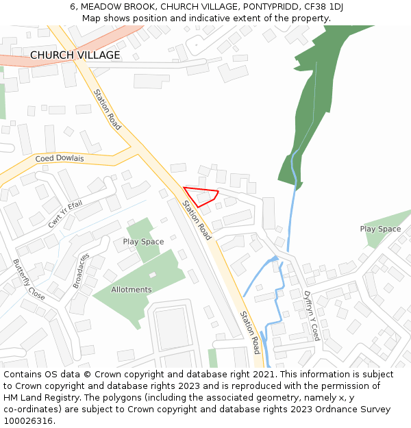 6, MEADOW BROOK, CHURCH VILLAGE, PONTYPRIDD, CF38 1DJ: Location map and indicative extent of plot