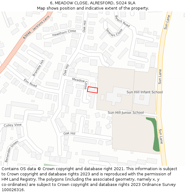 6, MEADOW CLOSE, ALRESFORD, SO24 9LA: Location map and indicative extent of plot