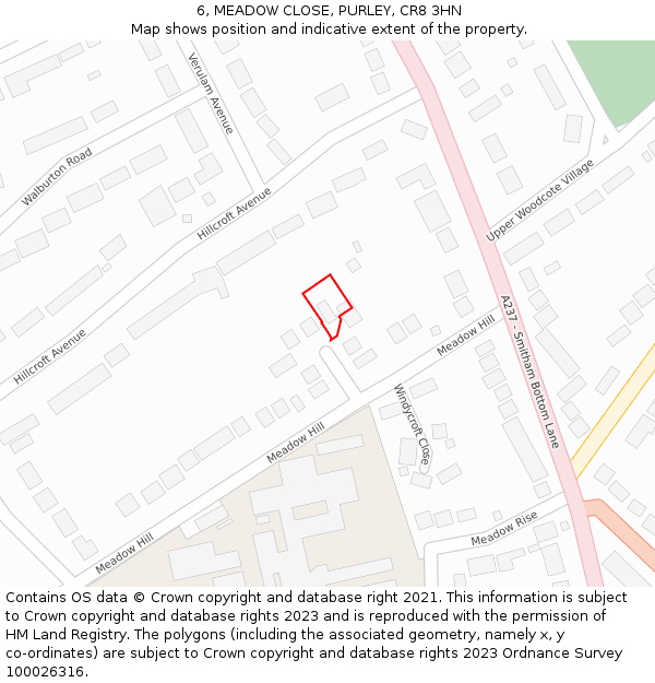 6, MEADOW CLOSE, PURLEY, CR8 3HN: Location map and indicative extent of plot