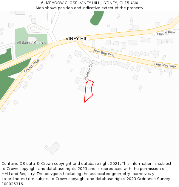 6, MEADOW CLOSE, VINEY HILL, LYDNEY, GL15 4NX: Location map and indicative extent of plot