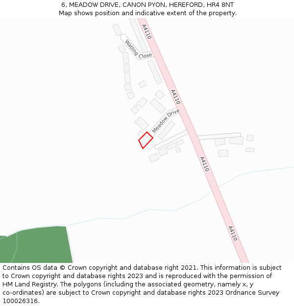 6, MEADOW DRIVE, CANON PYON, HEREFORD, HR4 8NT: Location map and indicative extent of plot