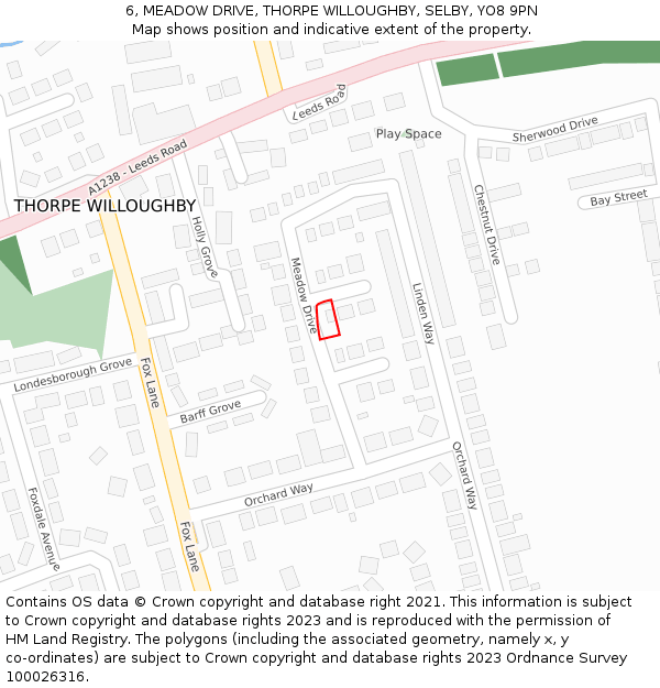 6, MEADOW DRIVE, THORPE WILLOUGHBY, SELBY, YO8 9PN: Location map and indicative extent of plot