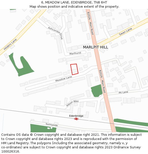 6, MEADOW LANE, EDENBRIDGE, TN8 6HT: Location map and indicative extent of plot