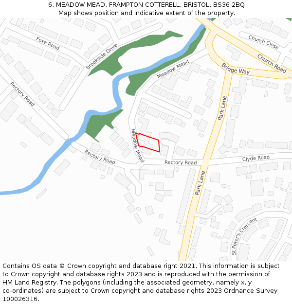 6, MEADOW MEAD, FRAMPTON COTTERELL, BRISTOL, BS36 2BQ: Location map and indicative extent of plot