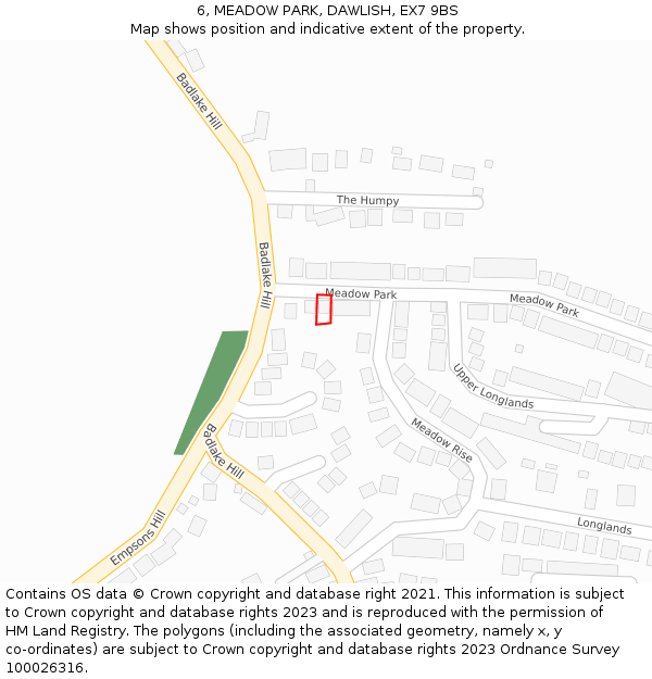 6, MEADOW PARK, DAWLISH, EX7 9BS: Location map and indicative extent of plot