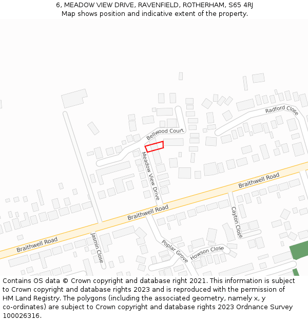 6, MEADOW VIEW DRIVE, RAVENFIELD, ROTHERHAM, S65 4RJ: Location map and indicative extent of plot