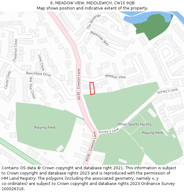 6, MEADOW VIEW, MIDDLEWICH, CW10 9QB: Location map and indicative extent of plot