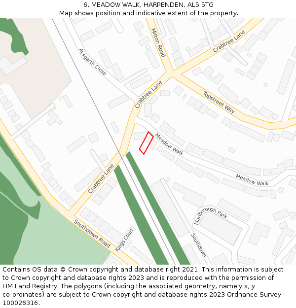 6, MEADOW WALK, HARPENDEN, AL5 5TG: Location map and indicative extent of plot