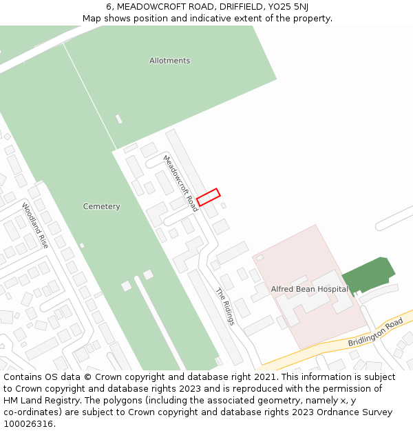 6, MEADOWCROFT ROAD, DRIFFIELD, YO25 5NJ: Location map and indicative extent of plot