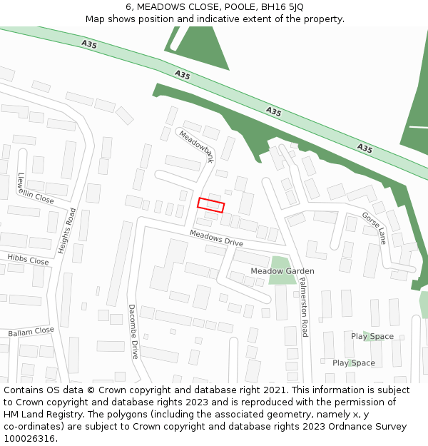 6, MEADOWS CLOSE, POOLE, BH16 5JQ: Location map and indicative extent of plot