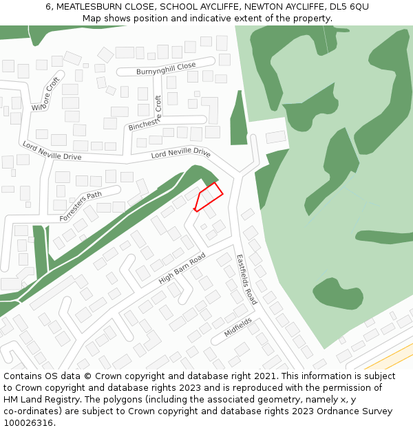 6, MEATLESBURN CLOSE, SCHOOL AYCLIFFE, NEWTON AYCLIFFE, DL5 6QU: Location map and indicative extent of plot