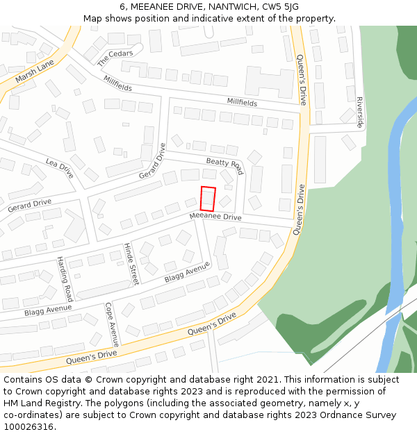 6, MEEANEE DRIVE, NANTWICH, CW5 5JG: Location map and indicative extent of plot