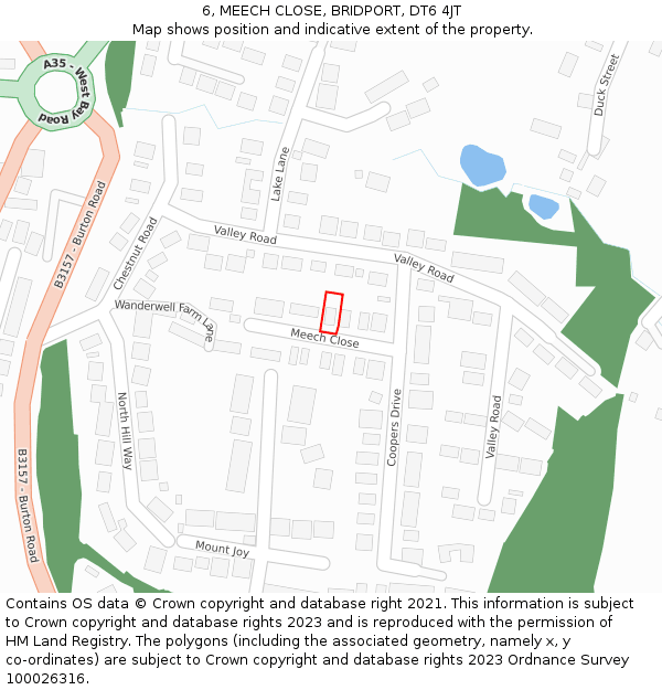 6, MEECH CLOSE, BRIDPORT, DT6 4JT: Location map and indicative extent of plot