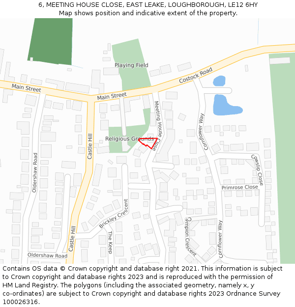 6, MEETING HOUSE CLOSE, EAST LEAKE, LOUGHBOROUGH, LE12 6HY: Location map and indicative extent of plot