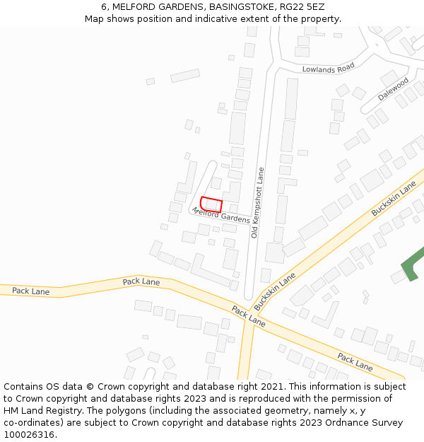 6, MELFORD GARDENS, BASINGSTOKE, RG22 5EZ: Location map and indicative extent of plot