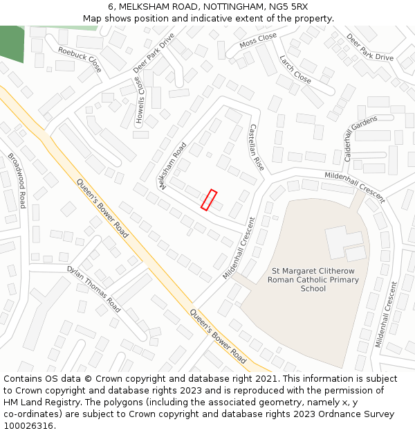 6, MELKSHAM ROAD, NOTTINGHAM, NG5 5RX: Location map and indicative extent of plot