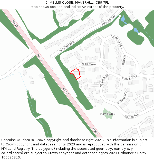 6, MELLIS CLOSE, HAVERHILL, CB9 7FL: Location map and indicative extent of plot