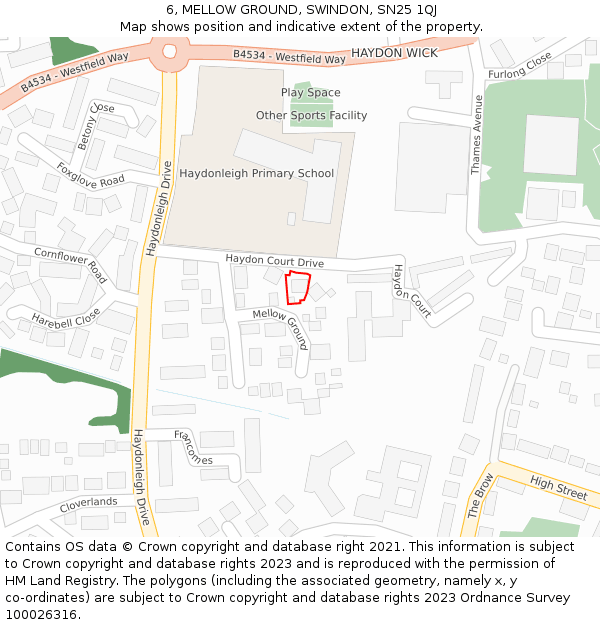 6, MELLOW GROUND, SWINDON, SN25 1QJ: Location map and indicative extent of plot